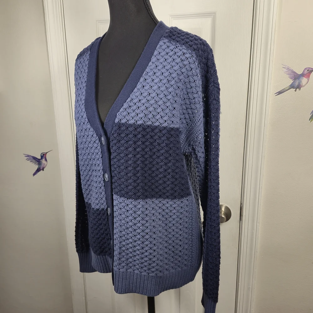 AnyBody Colorblock Crochet Knit Cardigan | Textured Layer - Picture 2 of 6